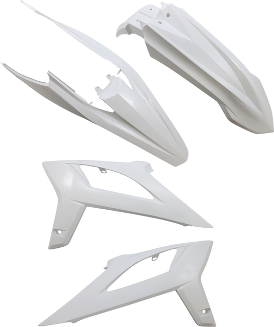 A white Acerbis standard replacement body kit for motorcycles, featuring sleek panels and a smooth finish.
