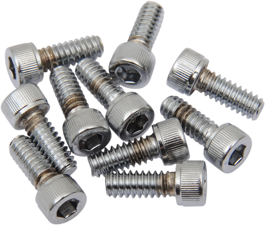 Set of 10 DRAG SPECIALTIES socket-head bolts with knurled, coarse thread, #10-24 x 5/8 inch replacement fasteners.