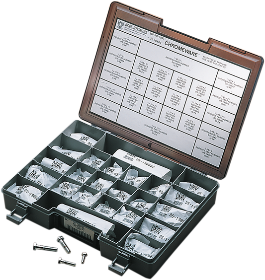 DRAG SPECIALTIES head bolt assortment kit with heat-treated chrome finish, coarse-thread hex head bolts for motorcycle engine assembly.