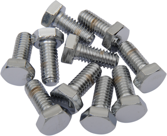 Chrome hex-head bolts by Drag Specialties, 5/16-inch diameter, 5/8-inch length, replacement pack for motorcycle or bike.