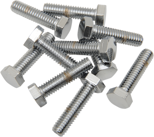 Chrome Hex-Head Bolts by DRAG SPECIALTIES, 5/16" x 1" size, shown in a replacement pack for motorcycle parts.