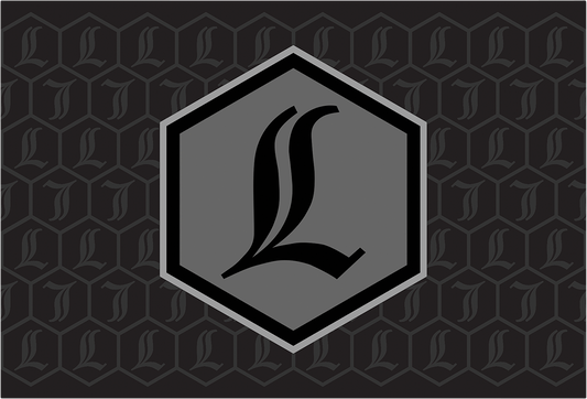 LEGEND SUSPENSION REVO ARC canister decal in silver, featuring intricate design details on a sleek automotive component.