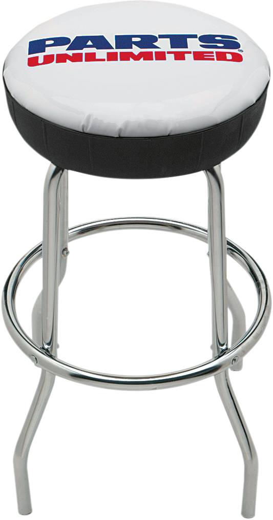Parts Unlimited X80-6020P-A bar stool seat featuring a three-color logo and ergonomic design.