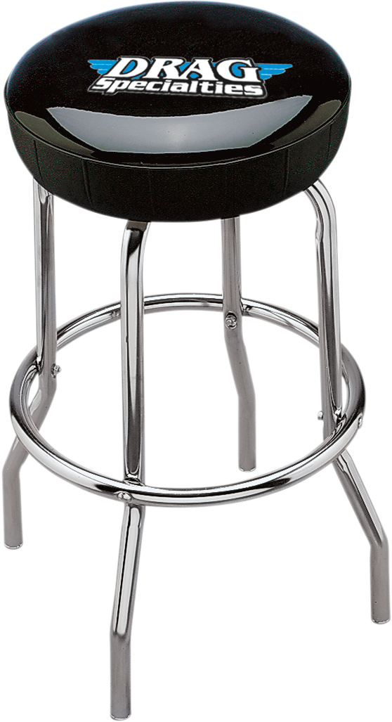 Drag Specialties motorcycle bar stool seat X80-6020D-A with black cushioned surface and chrome mounting hardware.