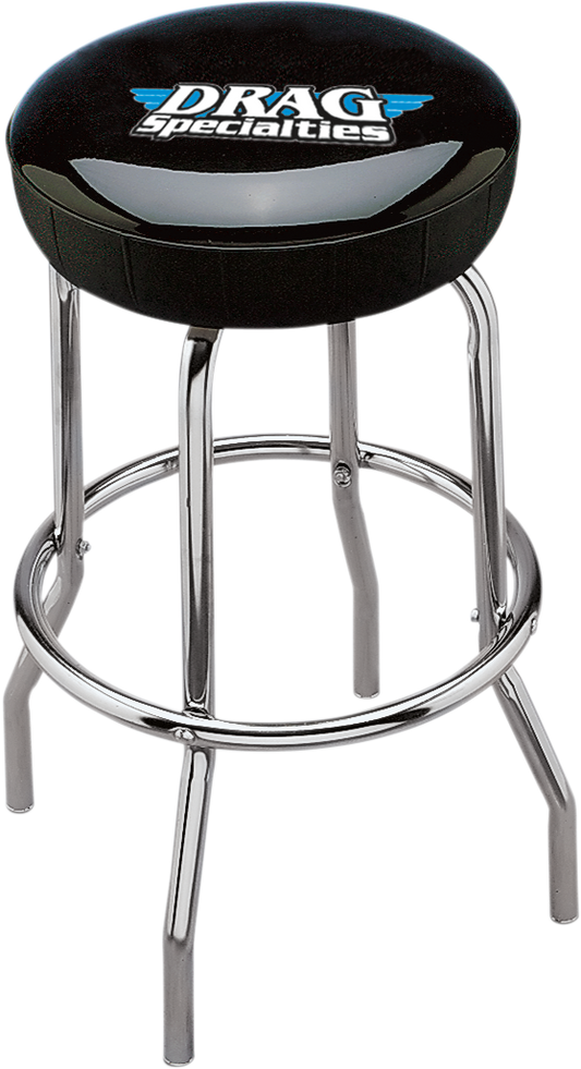 Drag Specialties motorcycle bar stool seat X80-6020D-A with black cushioned surface and chrome mounting hardware.