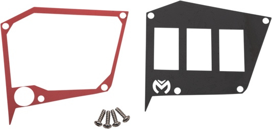 Red Moose Offroad dash plate with switch mounts for Polaris RZR, featuring a sleek design and durable construction.