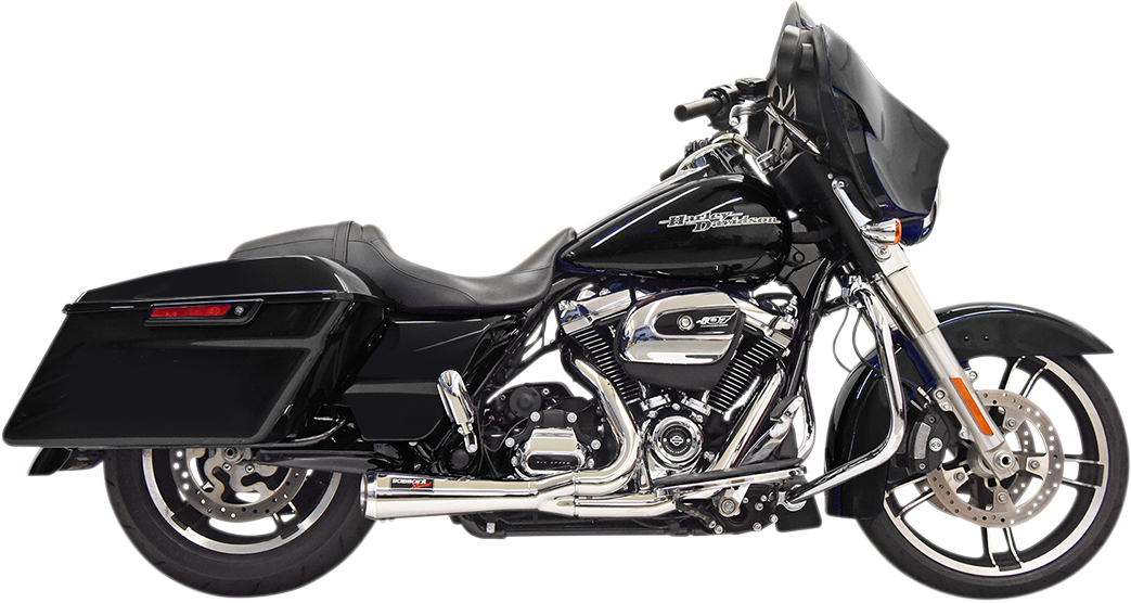Chrome BASSANI XHAUST Short 2:1 exhaust for FL motorcycle, showing polished metal finish and exhaust pipe design.