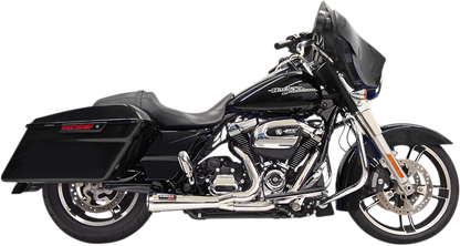 Chrome BASSANI XHAUST Short 2:1 exhaust for FL motorcycle, showing polished metal finish and exhaust pipe design.