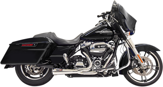 Chrome BASSANI XHAUST Short 2:1 exhaust for FL motorcycle, showing polished metal finish and exhaust pipe design.