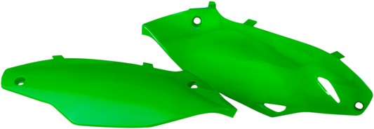Green Acerbis side panels for motorcycle body, featuring sleek design and brand logo, perfect for customizing your bike.