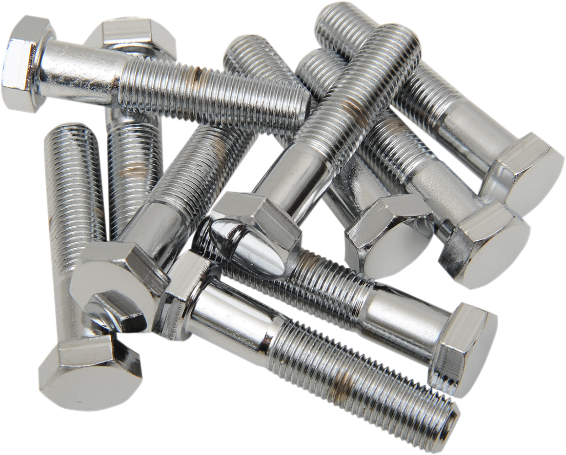 DRAG SPECIALTIES MPB158 fine thread hex head bolts, 3/8"-24 x 1-1/2", pack of 10, showing shiny metal bolts with hex heads.
