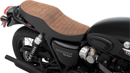 Z1R Retro motorcycle seat in classic brown and black with thermoformed ABS base, part #0810-2224.