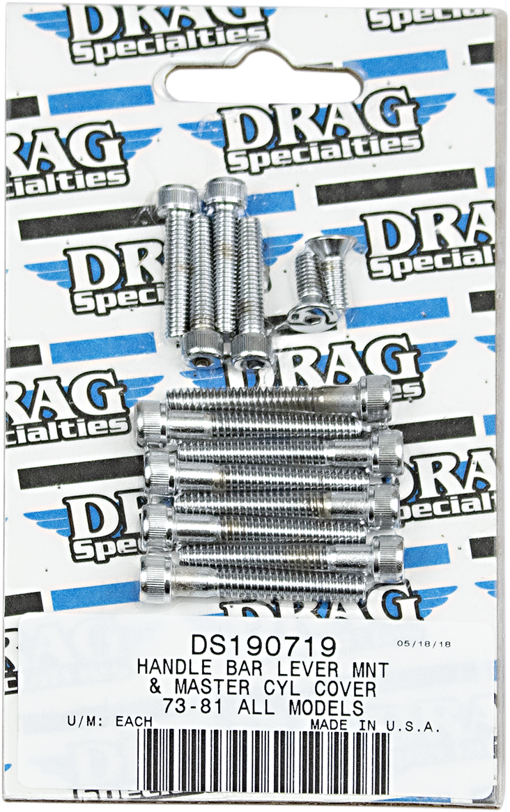 Drag Specialties MK138 handlebar lever and master cylinder cover bolt set for Harley-Davidson '73-'81, shown on the product image.
