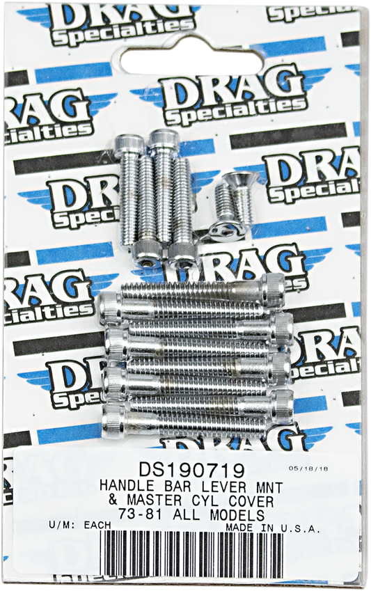 Drag Specialties MK138 handlebar lever and master cylinder cover bolt set for Harley-Davidson '73-'81, shown on the product image.