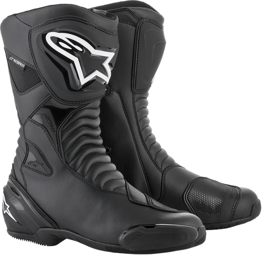 Alpinestars SMX-S motorcycle boots in black, US 12 / EU 47, featuring sturdy design and protective features.
