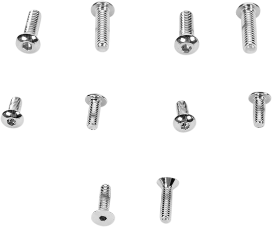 Chrome socket-head screws for motorcycle master cylinder cover by DRAG SPECIALTIES, shown with shiny finish and precise threading.