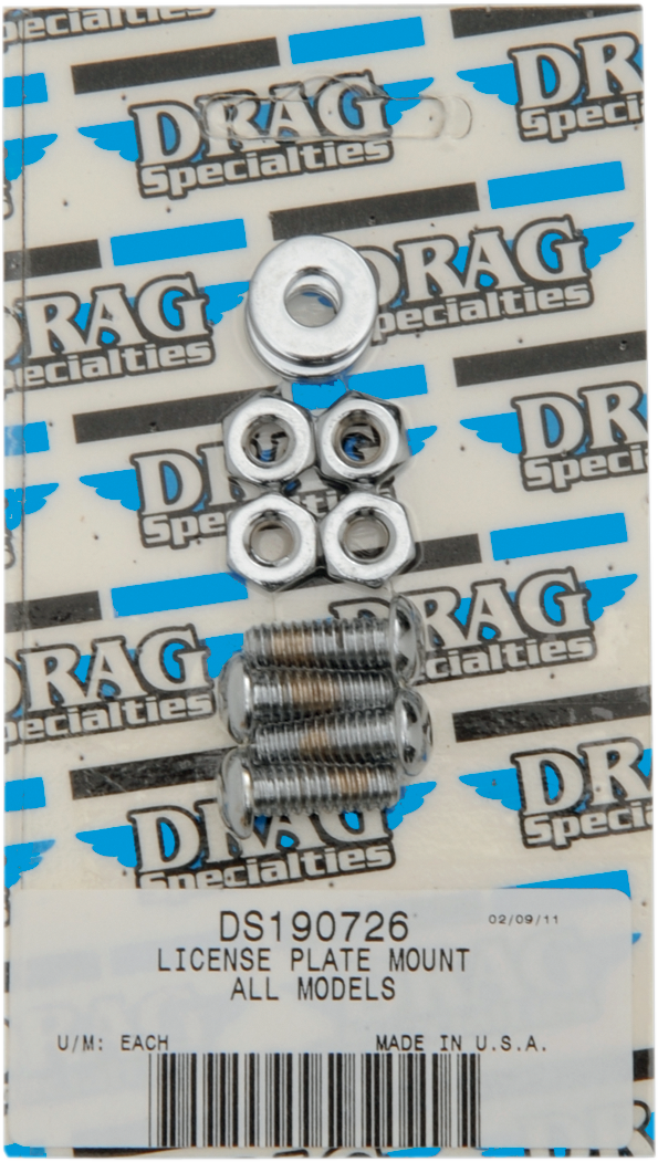 DRAG SPECIALTIES MK190 motorcycle license plate mount bolt set with black metal bolts and hardware for secure installation.