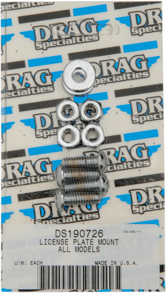 DRAG SPECIALTIES MK190 motorcycle license plate mount bolt set with black metal bolts and hardware for secure installation.