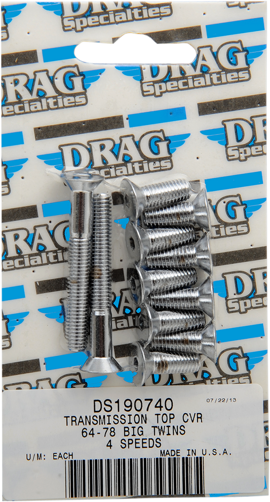 DRAG SPECIALTIES bolt set for transmission top cover, includes multiple bolts for motorcycle repair or customization.
