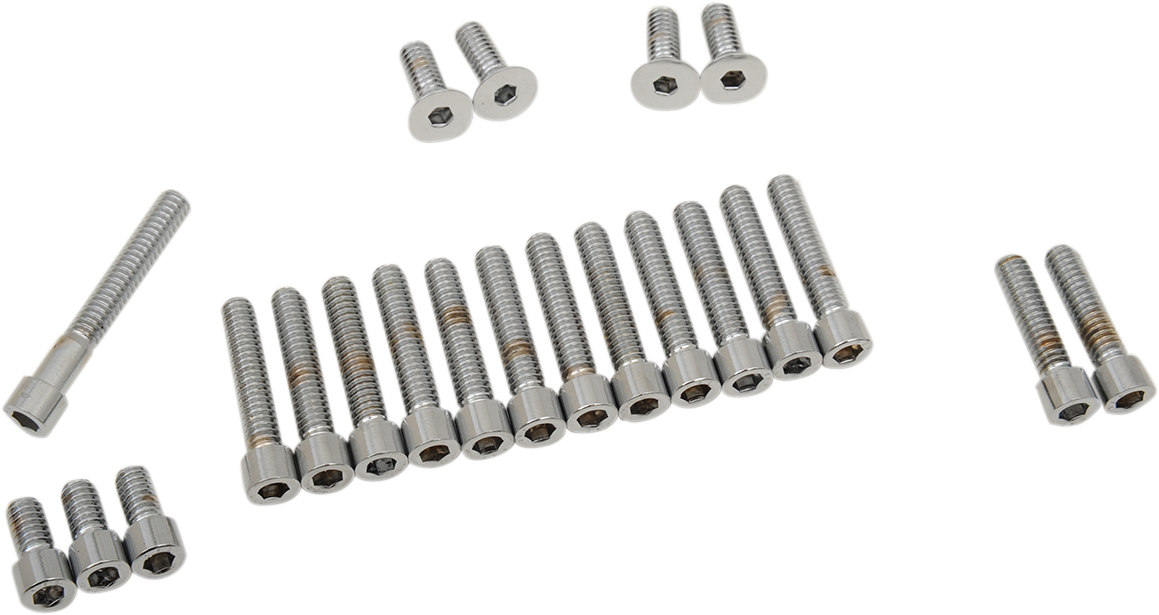 DRAG SPECIALTIES MK136S bolt set for Harley-Davidson cam, primary, inspection, and derby cover with smooth finish.