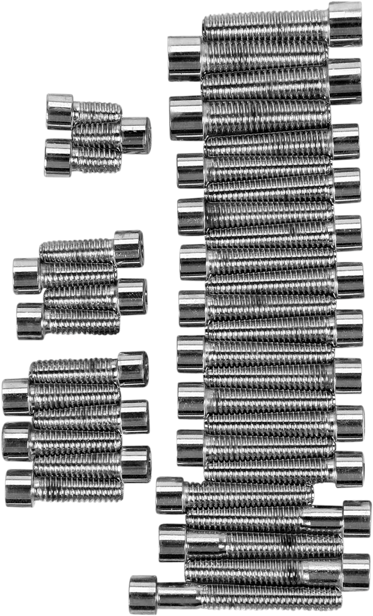 DRAG SPECIALTIES MK142S bolt kit for cam, primary, and transmission cover with socket-head bolts, shown on a motorcycle component.