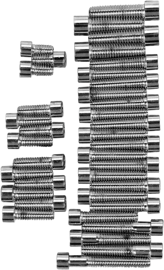 DRAG SPECIALTIES MK142S bolt kit for cam, primary, and transmission cover with socket-head bolts, shown on a motorcycle component.