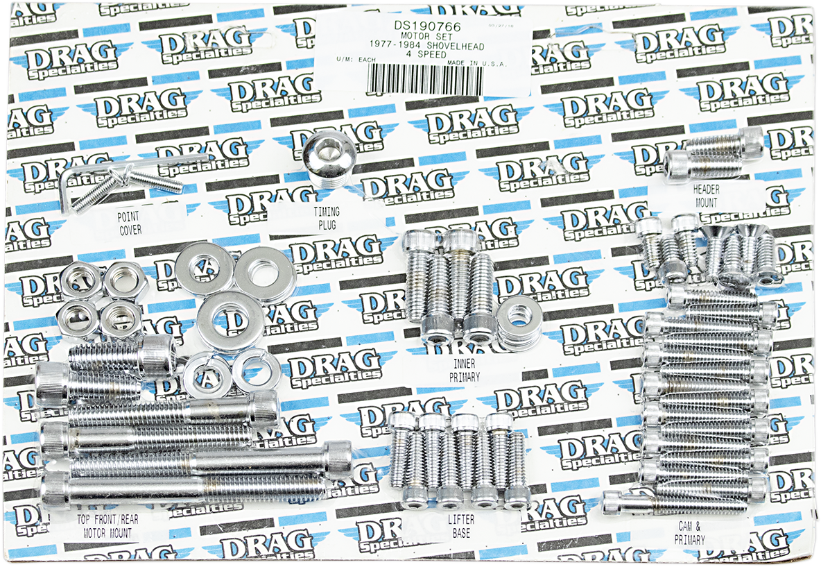 Drag Specialties MK109 motor bolt set for Harley Big Twin engines, includes durable bolts for engine assembly and repair.