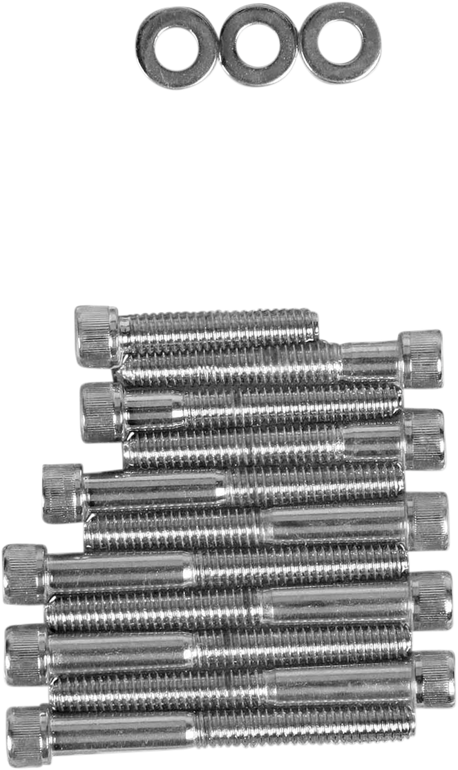 Chrome knurled bolt kit for cam cover by Drag Specialties, fits 1991-2003 Harley Sportster models.