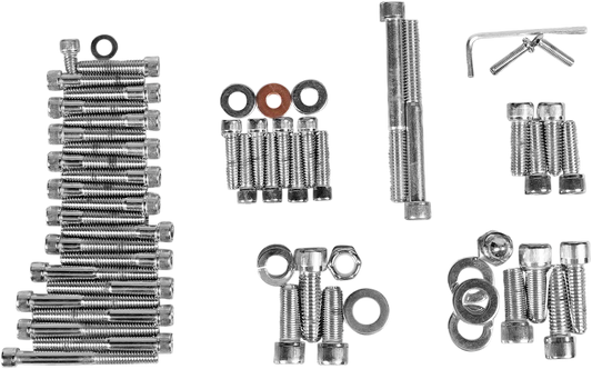 Complete motor bolt kit for Harley Sportster '86-'90 by Drag Specialties, includes various bolts and hardware for engine assembly.