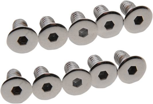 Drag Specialties MK157 socket-head screw set for Harley-Davidson derby and inspection covers, featuring silver screws on a white background.