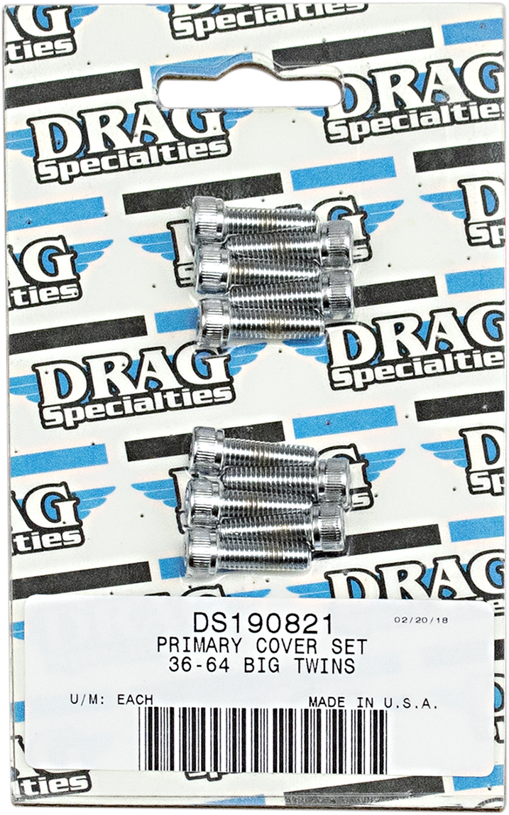 Drag Specialties bolt kit for Harley-Davidson primary cover 1936-1964, includes assorted bolts and hardware for motorcycle maintenance.
