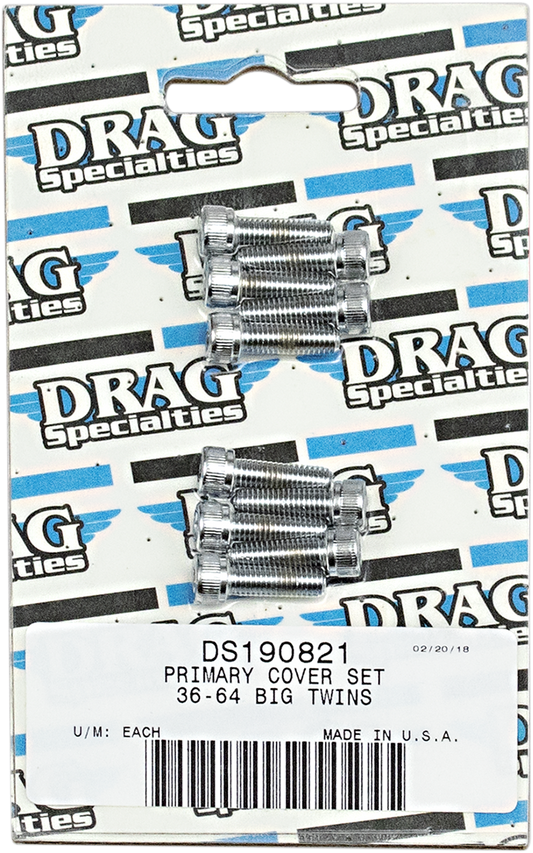 Drag Specialties bolt kit for Harley-Davidson primary cover 1936-1964, includes assorted bolts and hardware for motorcycle maintenance.
