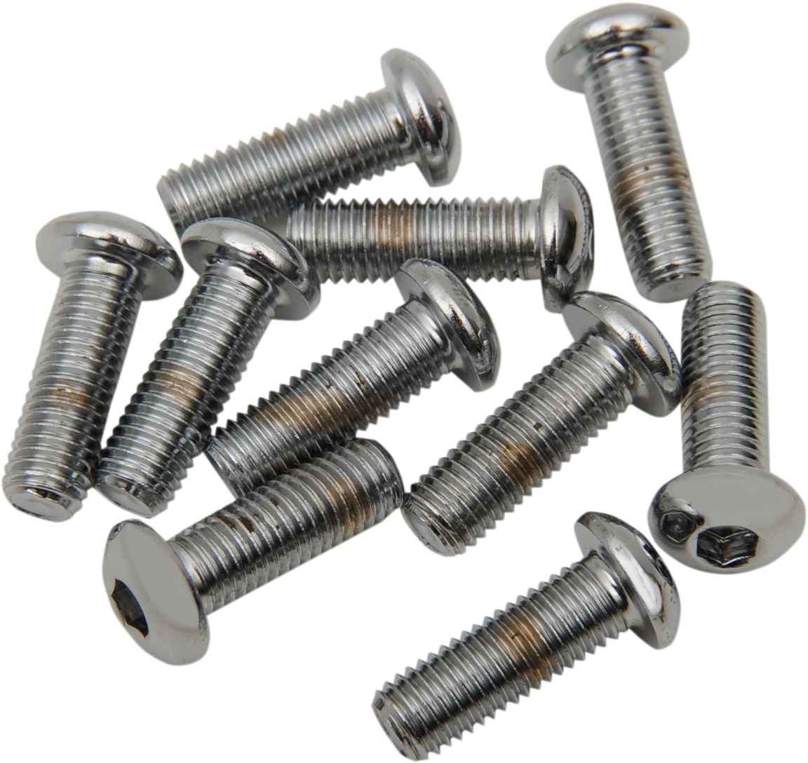 Set of 10 DRAG SPECIALTIES button head bolts, 1/4"-28 x 1/2" replacement bolts for motorcycle parts.
