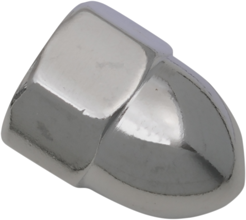 Chrome Drag Specialties Acorn Nut, 1/2-inch-13 thread size, shown on a motorcycle part, with a shiny, smooth finish.