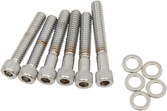 Chrome knurled cam cover bolt kit for Harley-Davidson MK212 by DRAG SPECIALTIES, featuring multiple bolts with knurled heads.