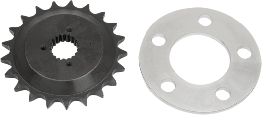 Drag Specialties 21-tooth offset sprocket kit for wide tire installation, featuring durable metal construction and precise fit.