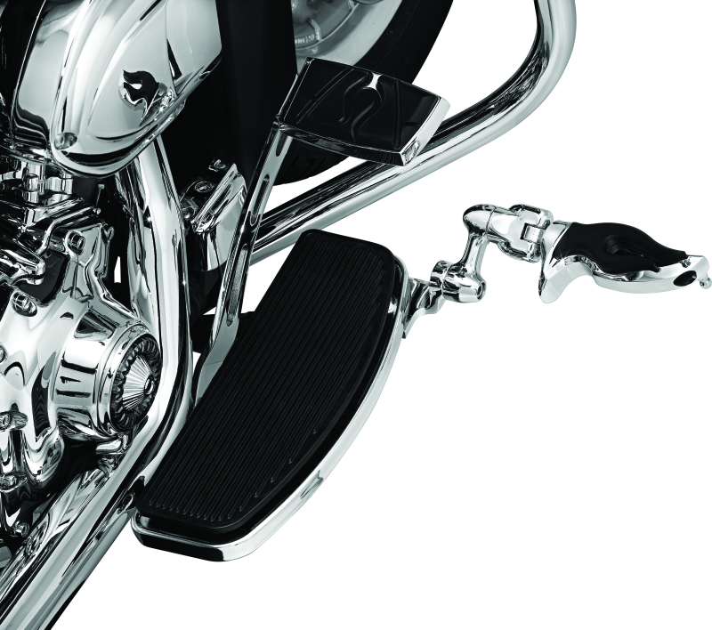 Kuryakyn Flamin Peg with male mount adapter in chrome, featuring an aggressive flamed design for powersports motorcycle footpegs.