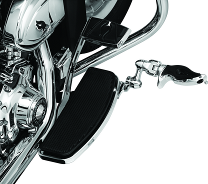 Kuryakyn Flamin Peg with male mount adapter in chrome, featuring an aggressive flamed design for powersports motorcycle footpegs.