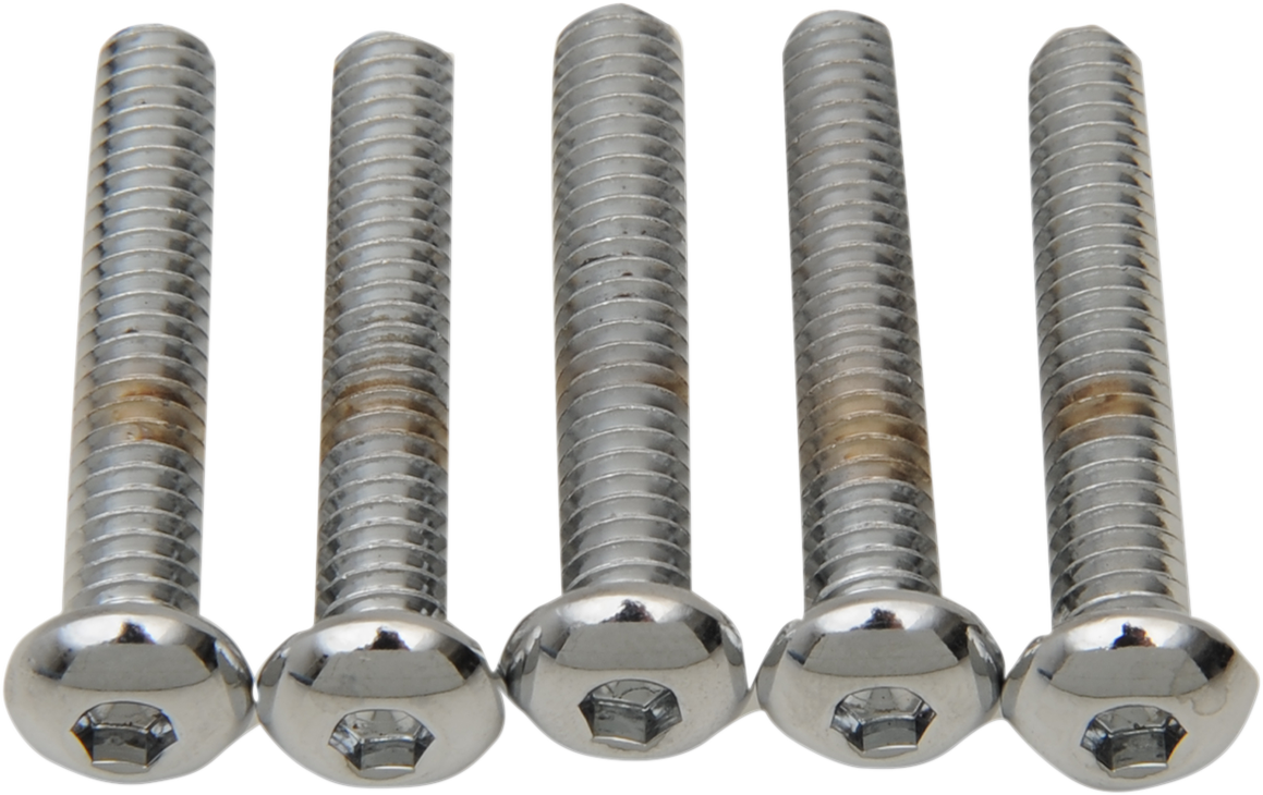 Set of five DRAG SPECIALTIES Button Head Bolts, 1/4"-20 x 2", for motorcycle or bike repairs, in a replacement kit.