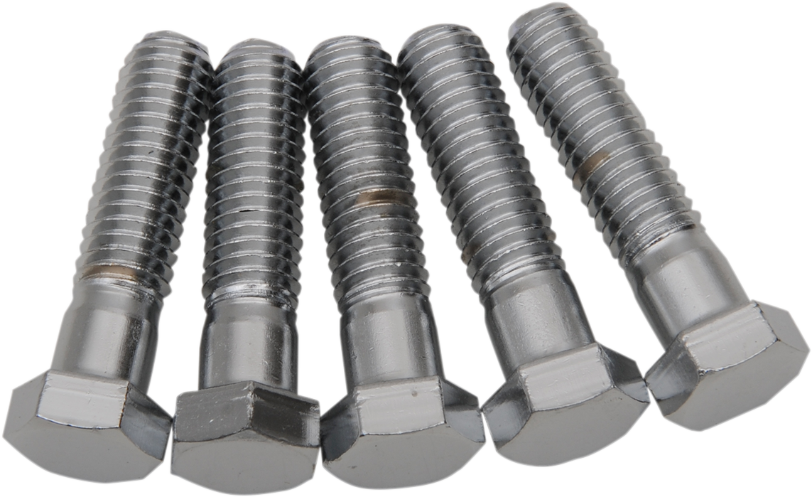 Chrome hex-head bolts from DRAG SPECIALTIES, 7/16-inch by 1-3/4-inch, shown in a replacement pack for motorcycle parts.