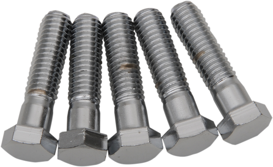 Chrome hex-head bolts from DRAG SPECIALTIES, 7/16-inch by 1-3/4-inch, shown in a replacement pack for motorcycle parts.