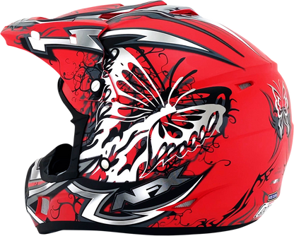 Matte Ferrari Red AFX FX-17 Butterfly helmet, large size, with sleek aerodynamic design and detailed graphics.
