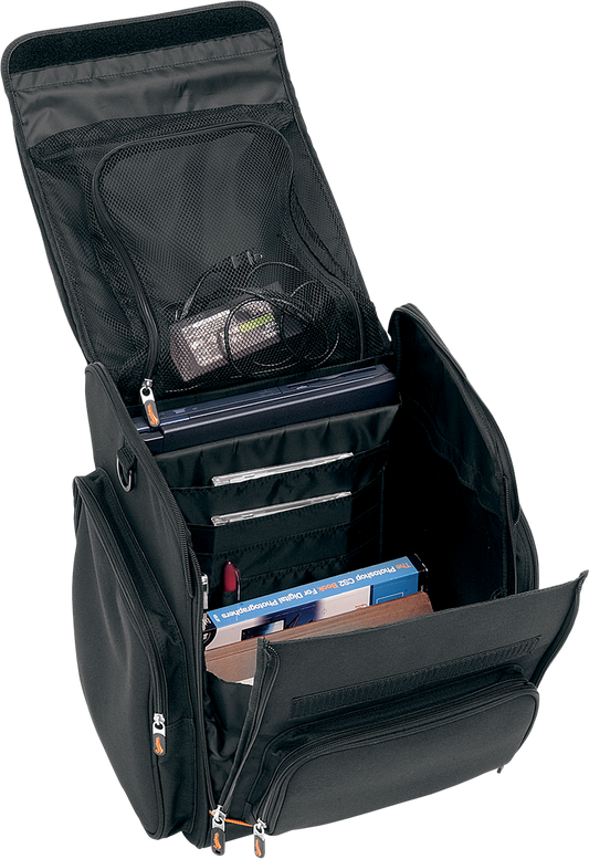 Bill's Exhausts SADDLEMEN SSR1900 universal bike seat bag, black and compact, attached to a motorcycle seat for storage.
