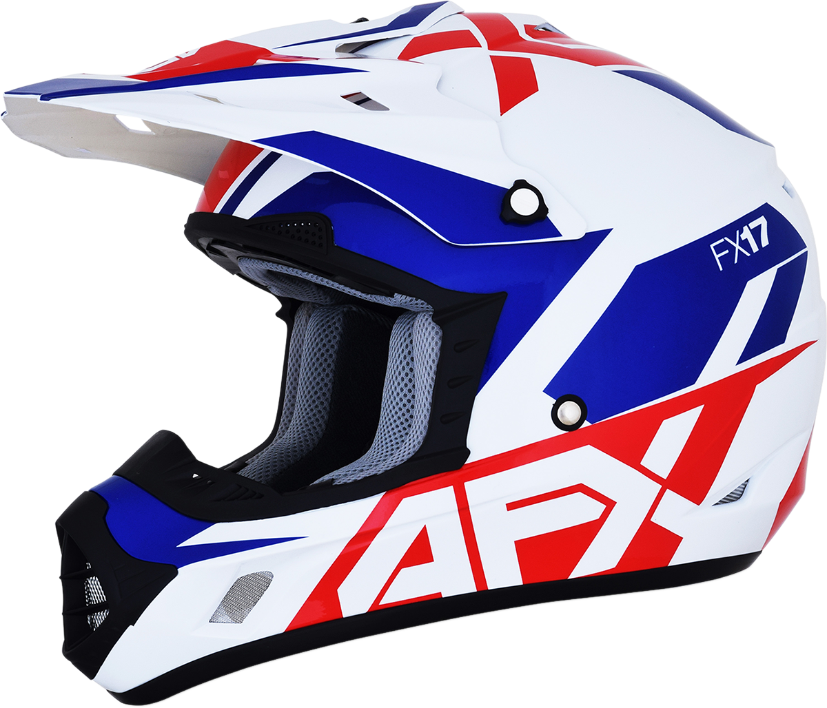 Red, white, and blue AFX FX-17 helmet by Bill's Exhausts, small size, featuring a sleek motorcycle helmet design.