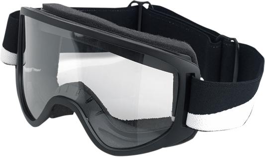 Black BILTWELL Moto 2.0 goggles with bolt details, designed for motorcycle helmets, showcasing the sleek, durable construction.