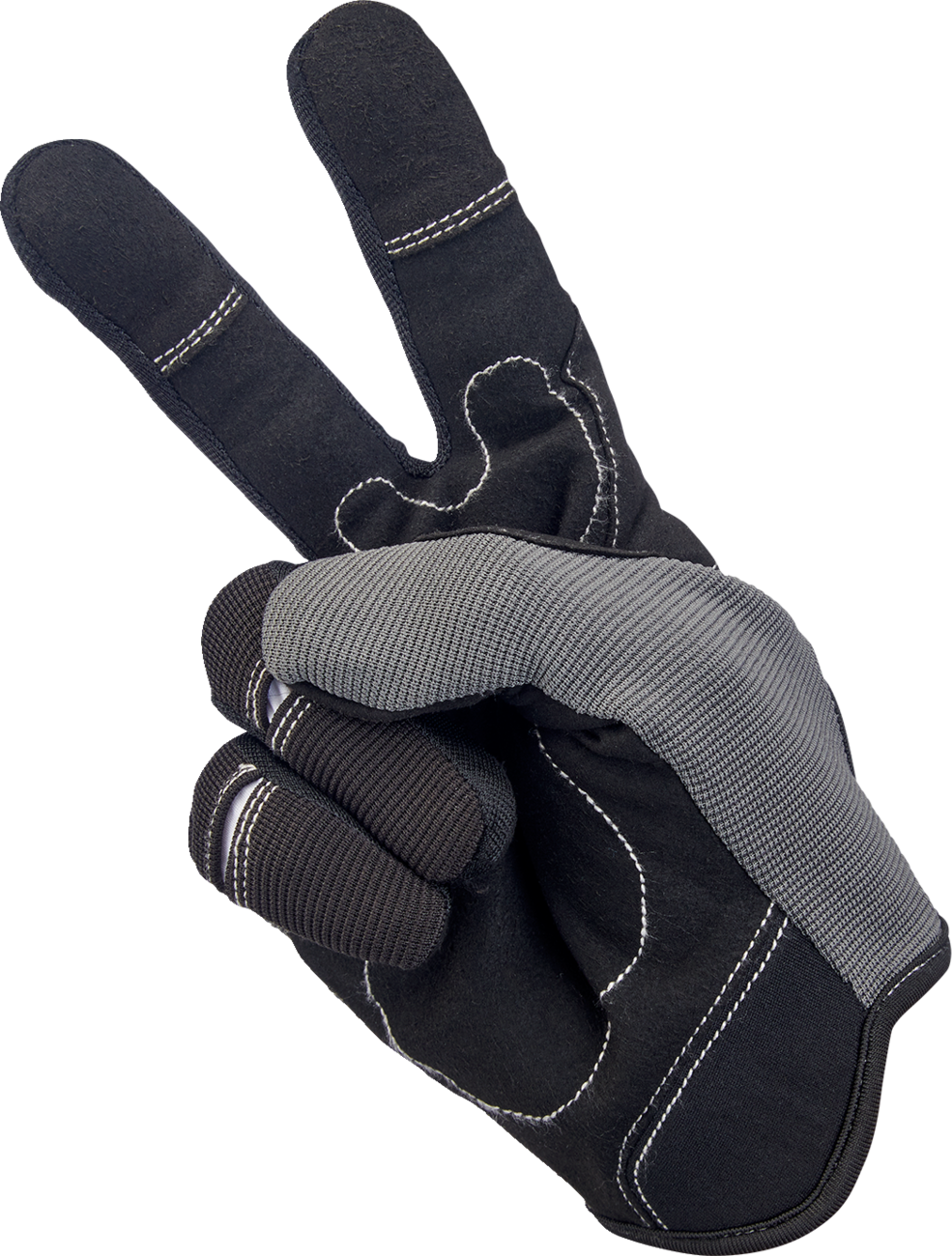Gray and black BILTWELL Moto Gloves in small size, with textured leather and protective knuckles for motorcycle riding.