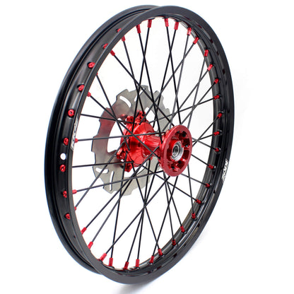KKE 21 & 19 Casting Spoked MX Wheels Rims Set for Honda CR125R CR250R 2002-2012 Red Nipple Black Spoke Discs - Howling Moto