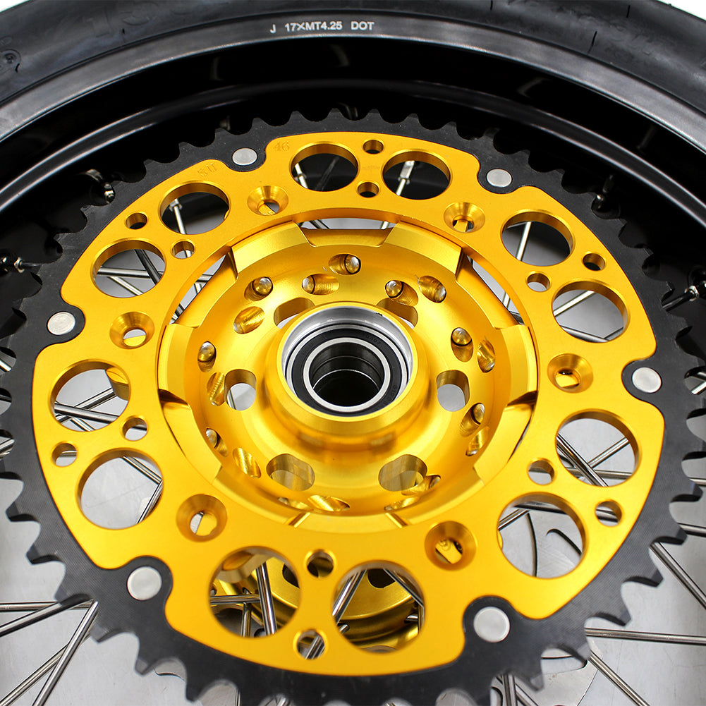 KKE 3.5 & 4.25*17inch Supermoto Rims Tires for SUZUKI RMZ250 2007-2024 RMZ450 2005-2024 Gold - Howling Moto