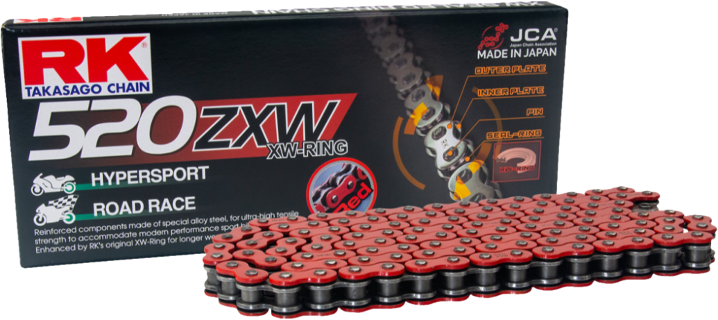 RK EXCEL RR520ZXW drive chain for racing and endurance, featuring durable metal links and high-performance design.
