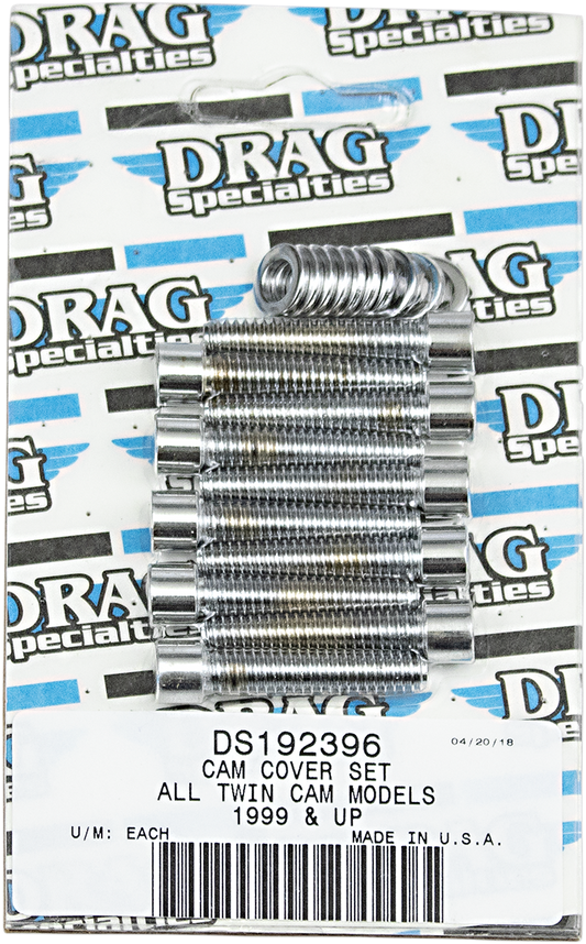 Chrome Harley-Davidson Twin Cam cam cover bolt kit by Drag Specialties, includes bolts for 1999-2017 Harley Twin Cam engines.